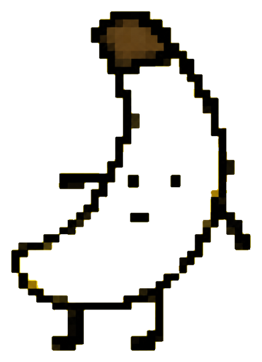 Bananuh, a pixel-art banana character with a small face